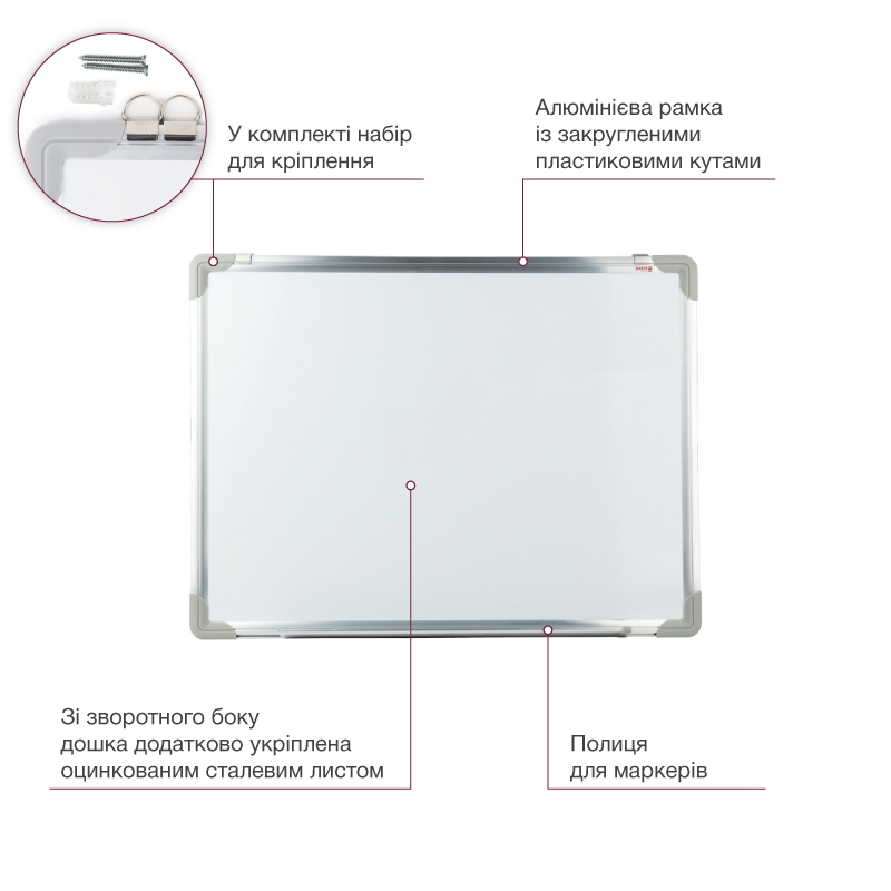 Дошка сухостиральна магнітна Axent Delta D9611, 45x60 см, алюмінієва рамка